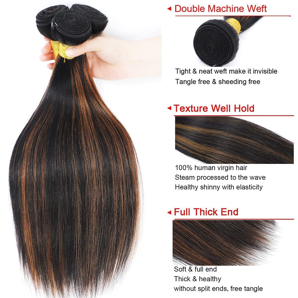 Honey Blonde Straight 3 Bundles with Lace Closure