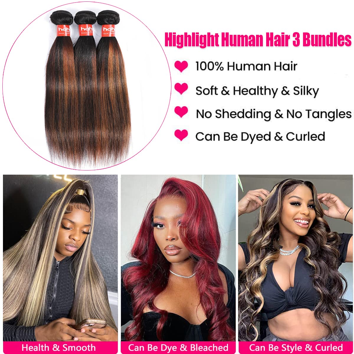 Honey Blonde Straight 3 Bundles with Lace Closure