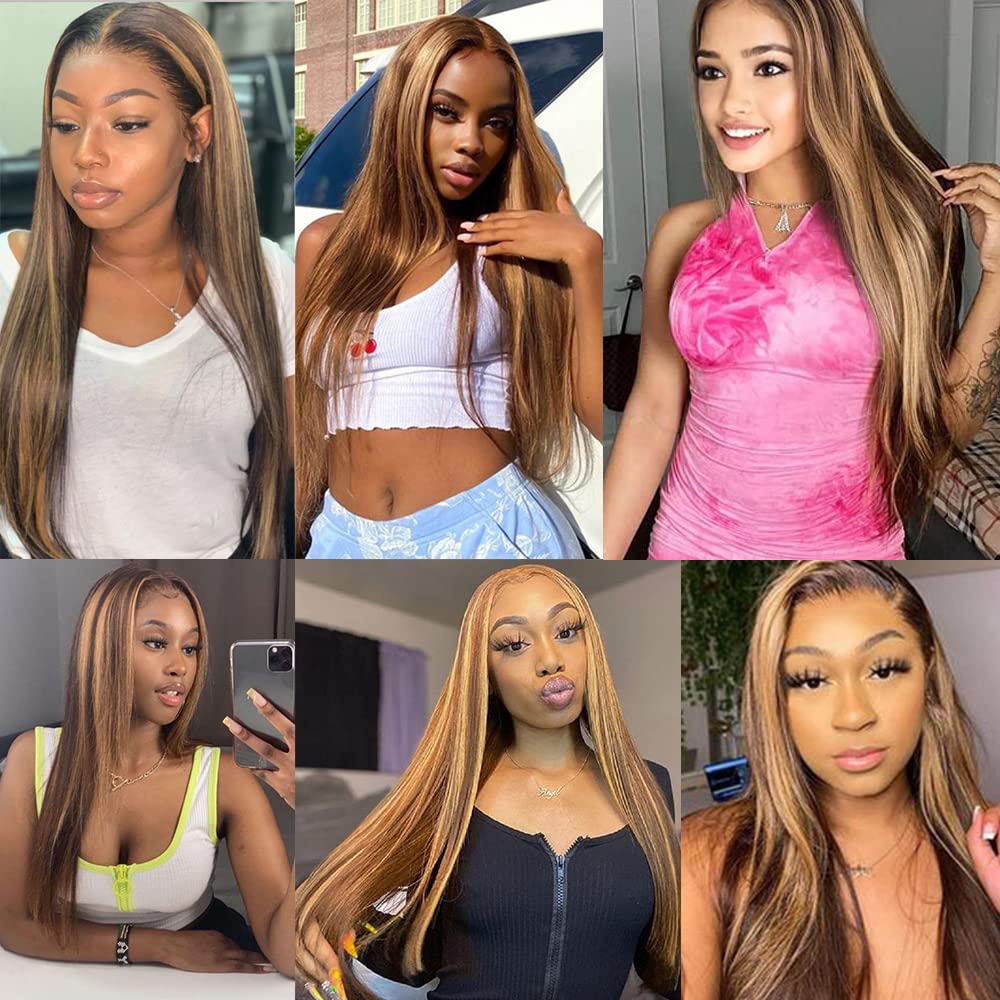 Honey Blonde Straight 3 Bundles with Lace Closure