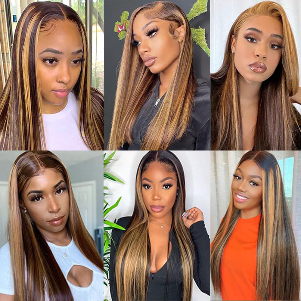 Ombre Highlight Straight 3 Bundles with Lace Closure