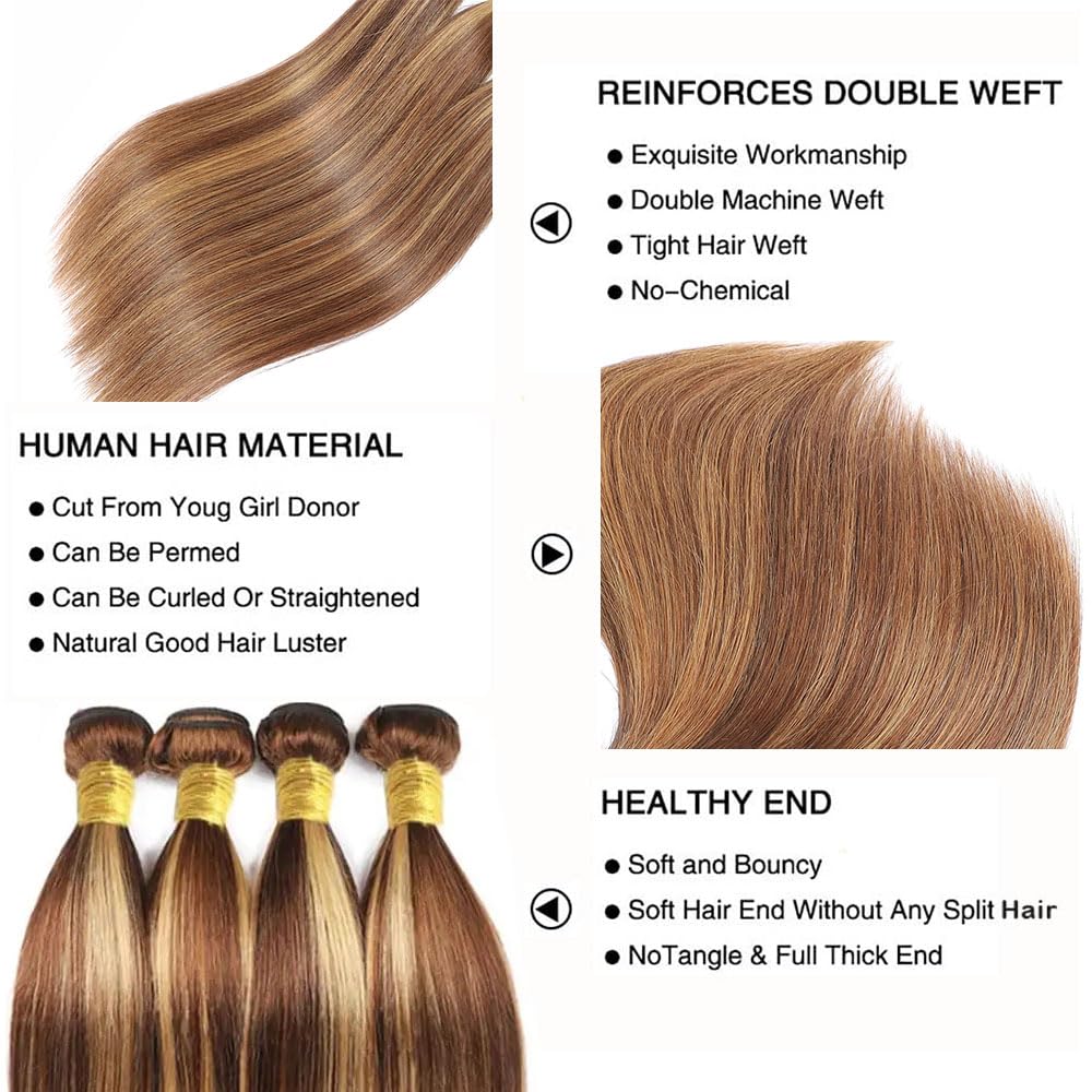Ombre Highlight Straight 3 Bundles with Lace Closure