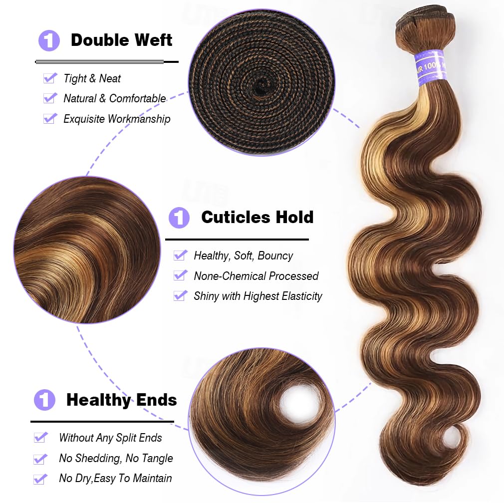 Honey Brown Piano Color 3 Bundles with Lace Closure