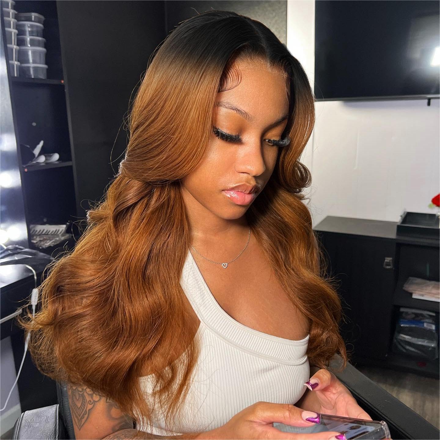 Dark Blonde Wavy 3 Bundles with Lace Closure