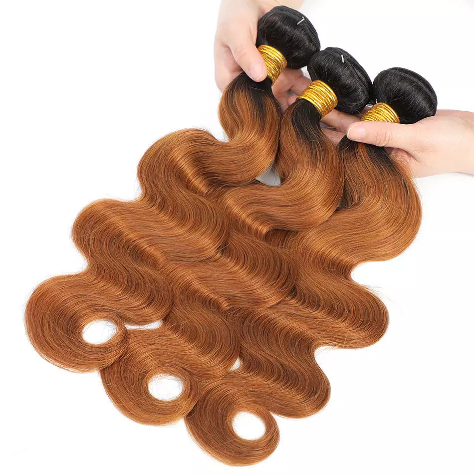 Dark Blonde Wavy 3 Bundles with Lace Closure