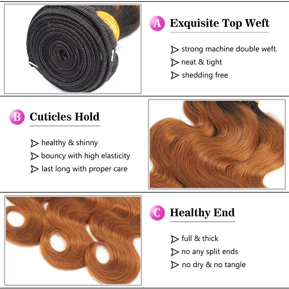 Dark Blonde Wavy 3 Bundles with Lace Closure