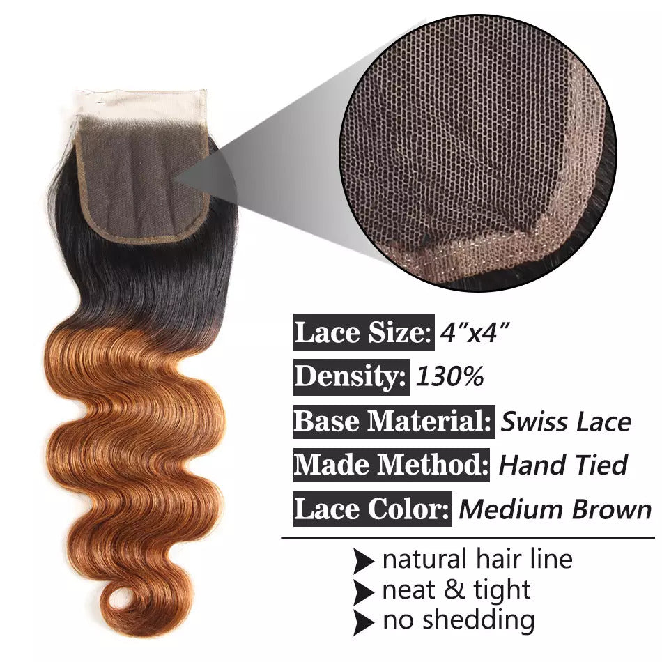 Dark Blonde Wavy 3 Bundles with Lace Closure