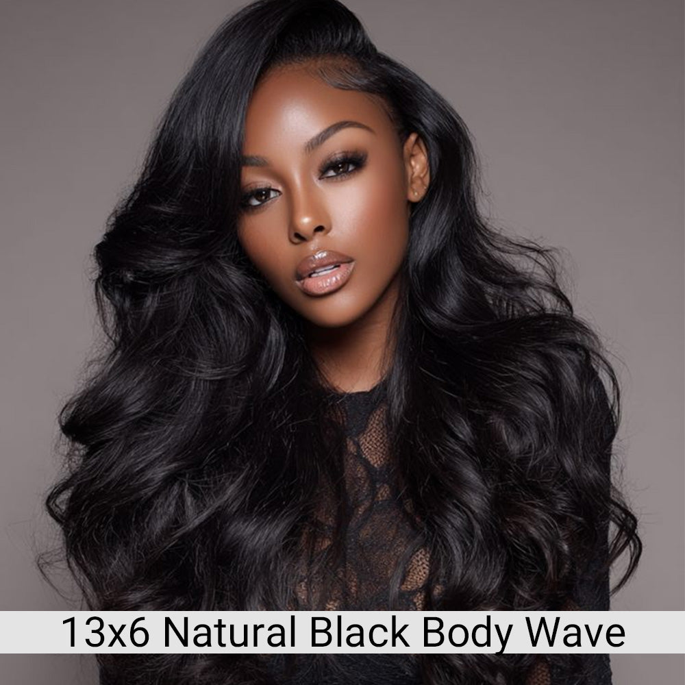 13X6 HD Lace Front Wigs Body Wave Natural Black Human Hair Wigs For Black Woman