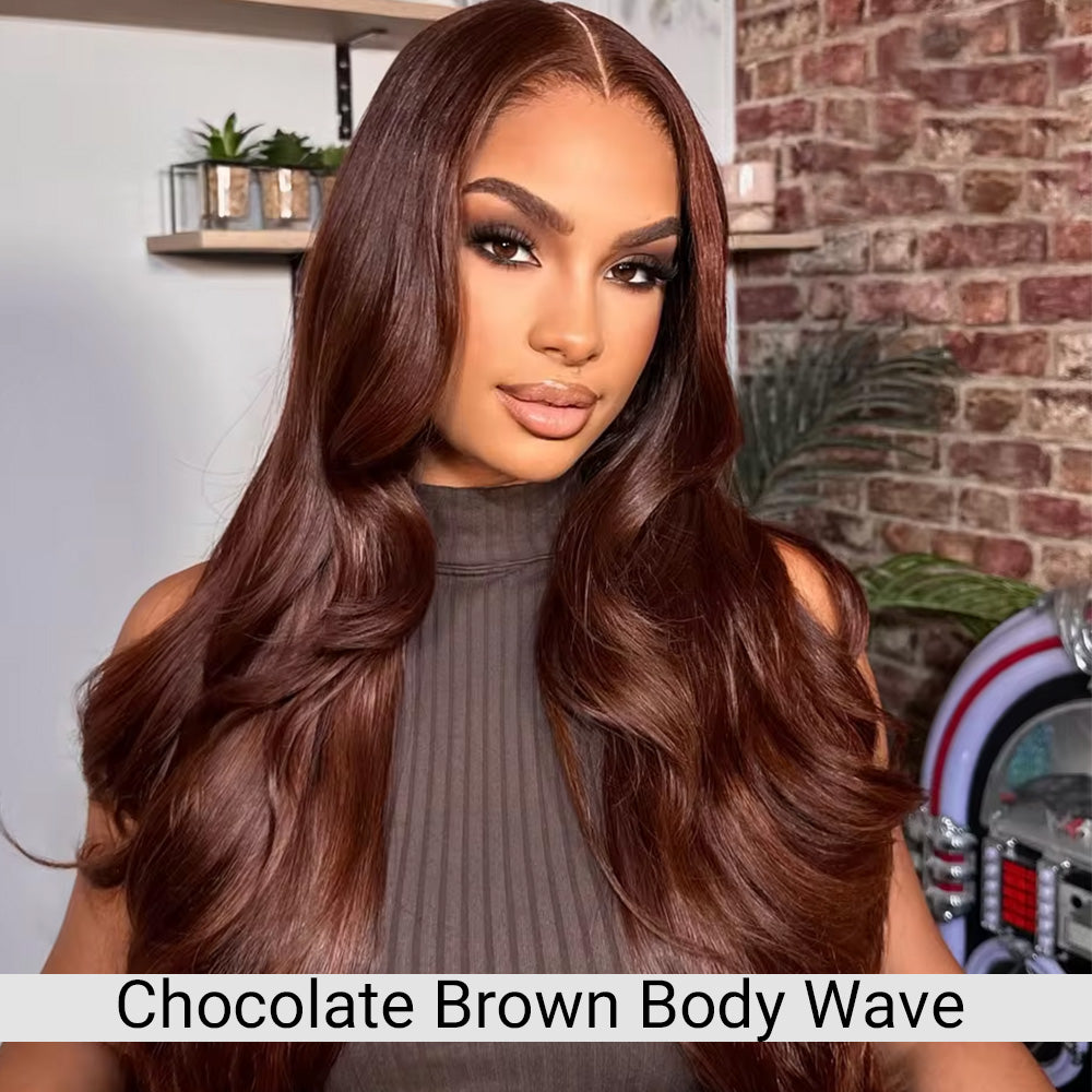 Chocolate Brown Body Wave Human Hair Wig 13x6 HD Lace Front Wig For Black Woman