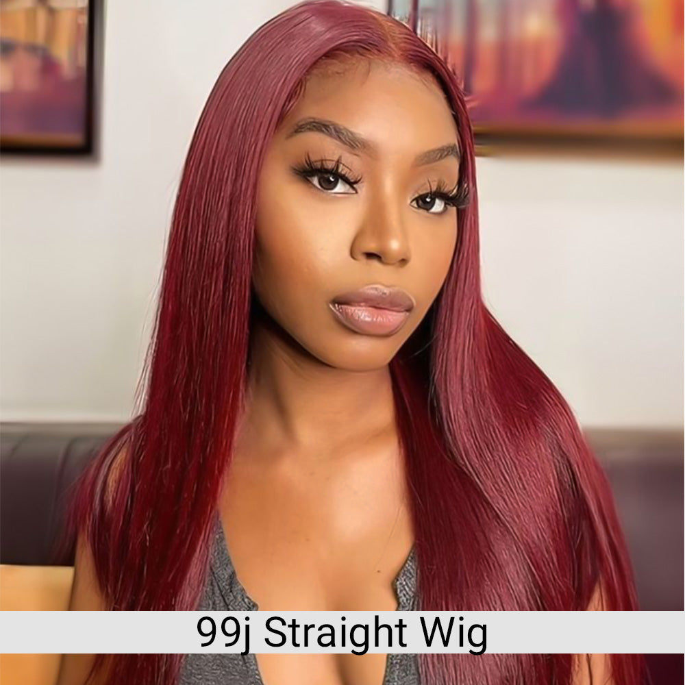 Burgundy 99J Lace Front Wigs Human Hair Pre Plucked Wine Red 13x4 Straight Lace Frontal Wig with Baby Hair for Black Women