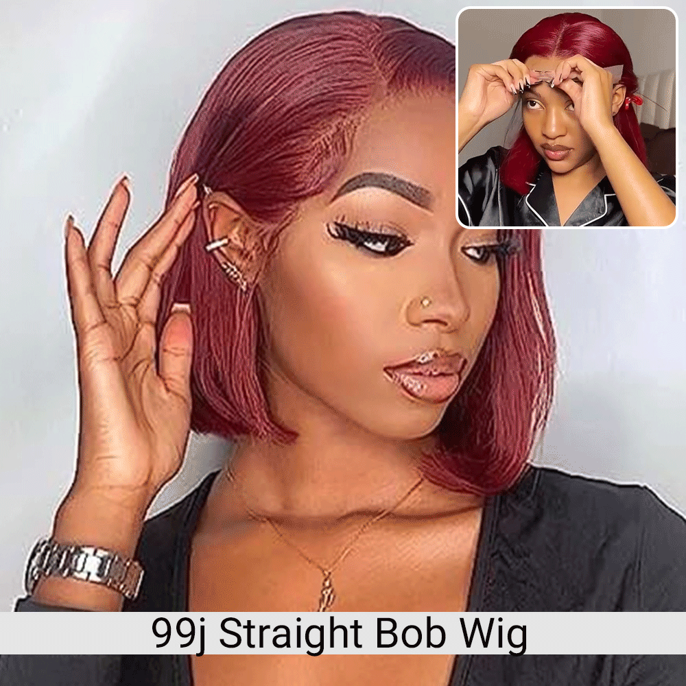 99 J Burgundy Wigs Straight Short Bob Wig