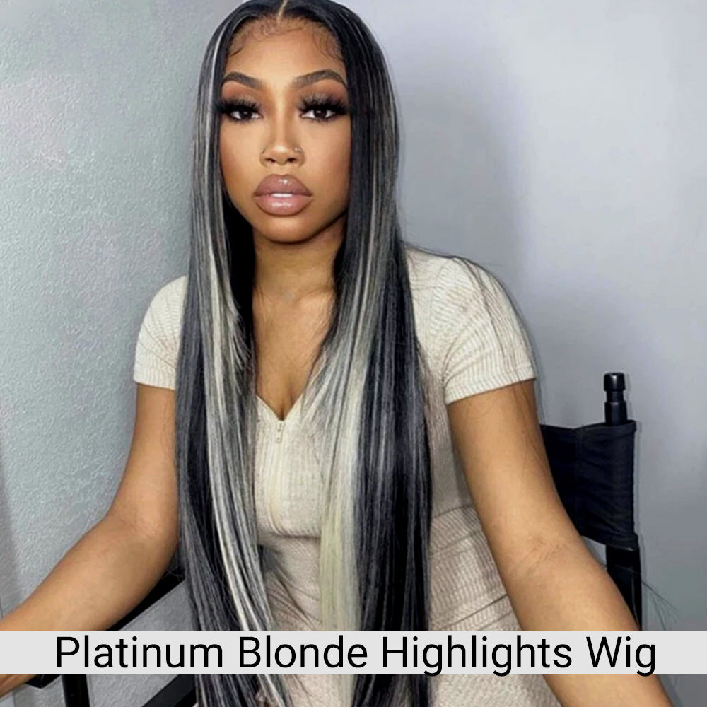 Platinum Blonde Highlights HD Lace 13x4 Lace Frontal Wig Mix Color Wig