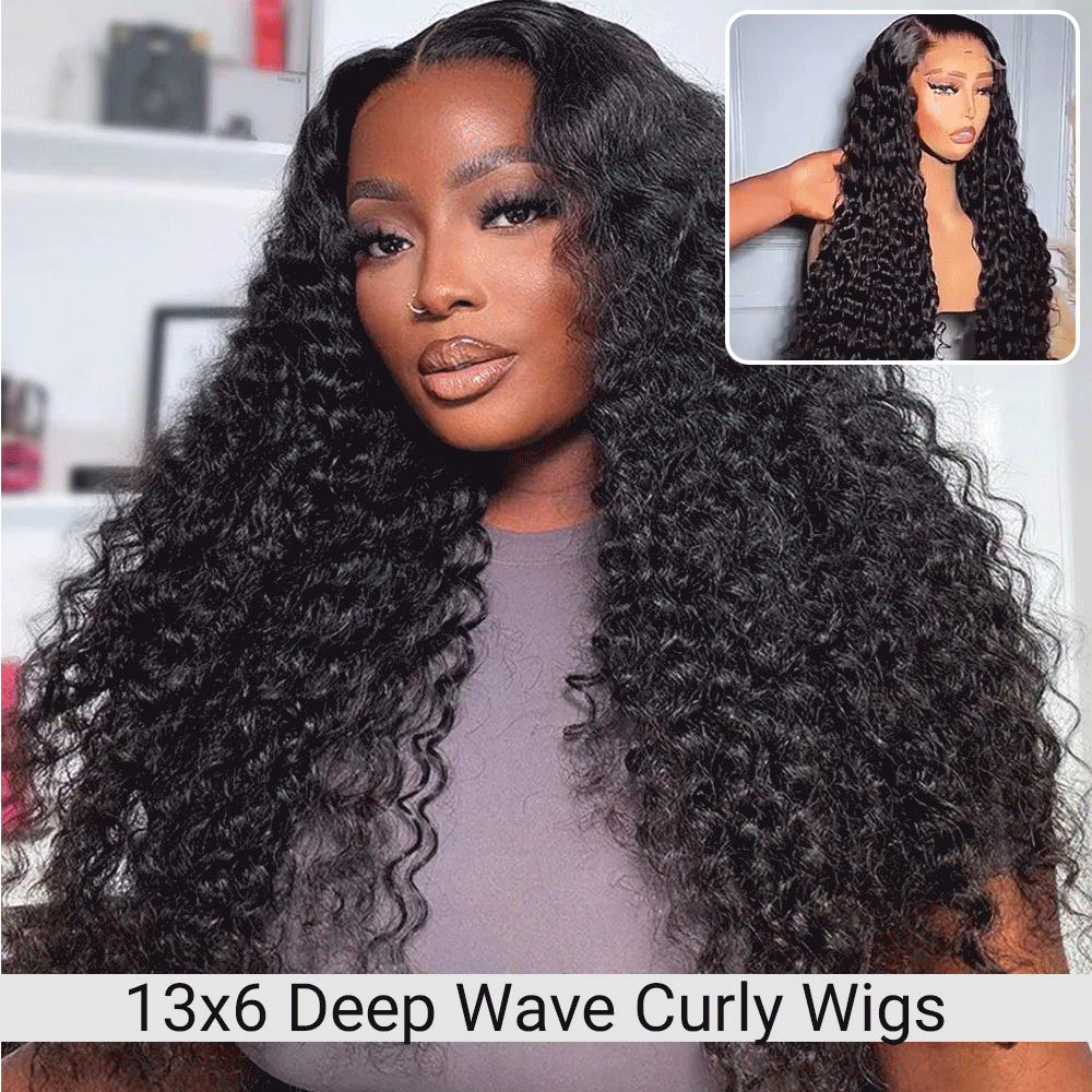 13x6 HD Lace Front Wig Deep Wave Human Hair for Black Women