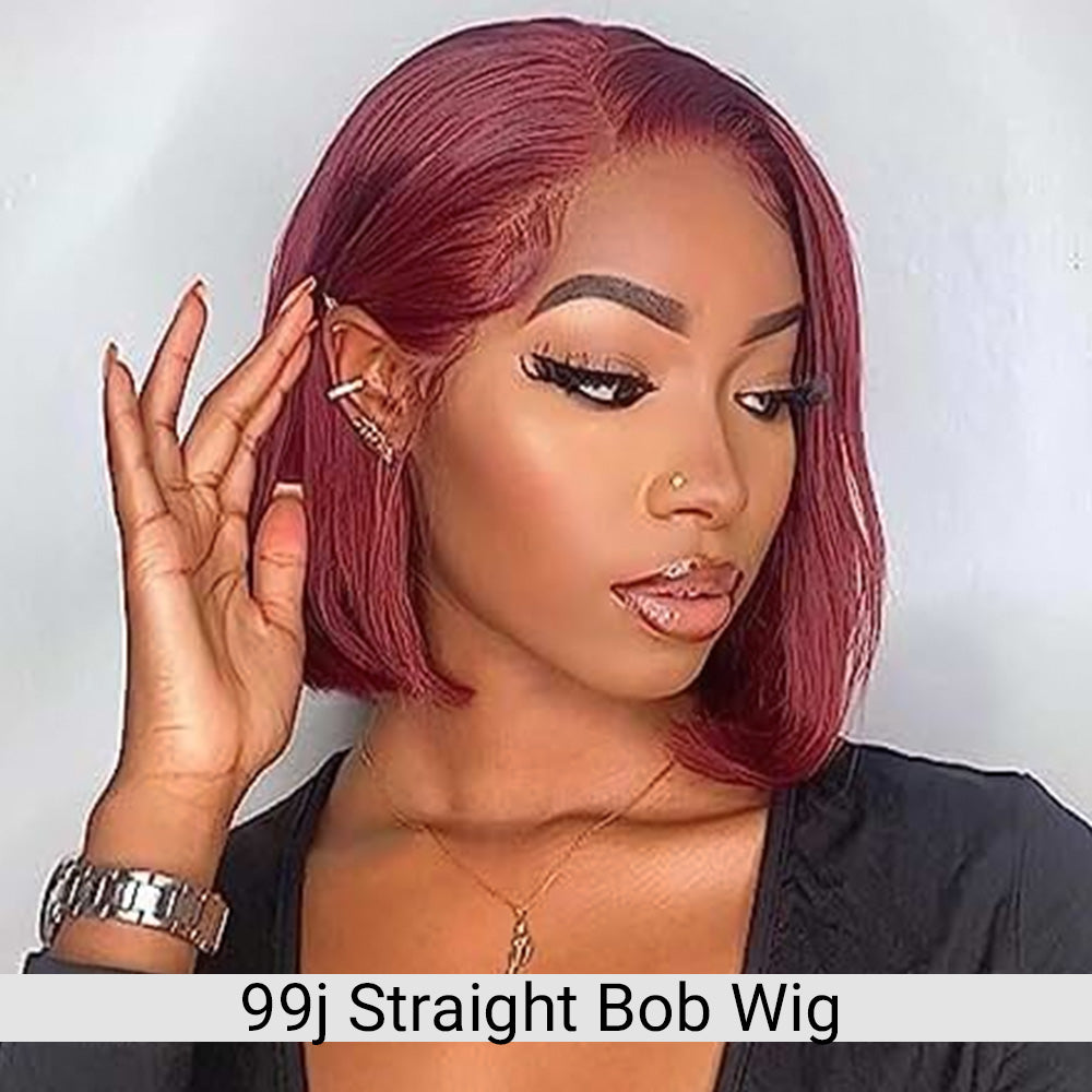 99 J Burgundy Wigs Straight Short Bob Wig