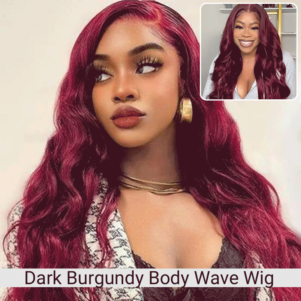 Dark Burgundy Rose Red Highlights Body Wave HD Lace Wig