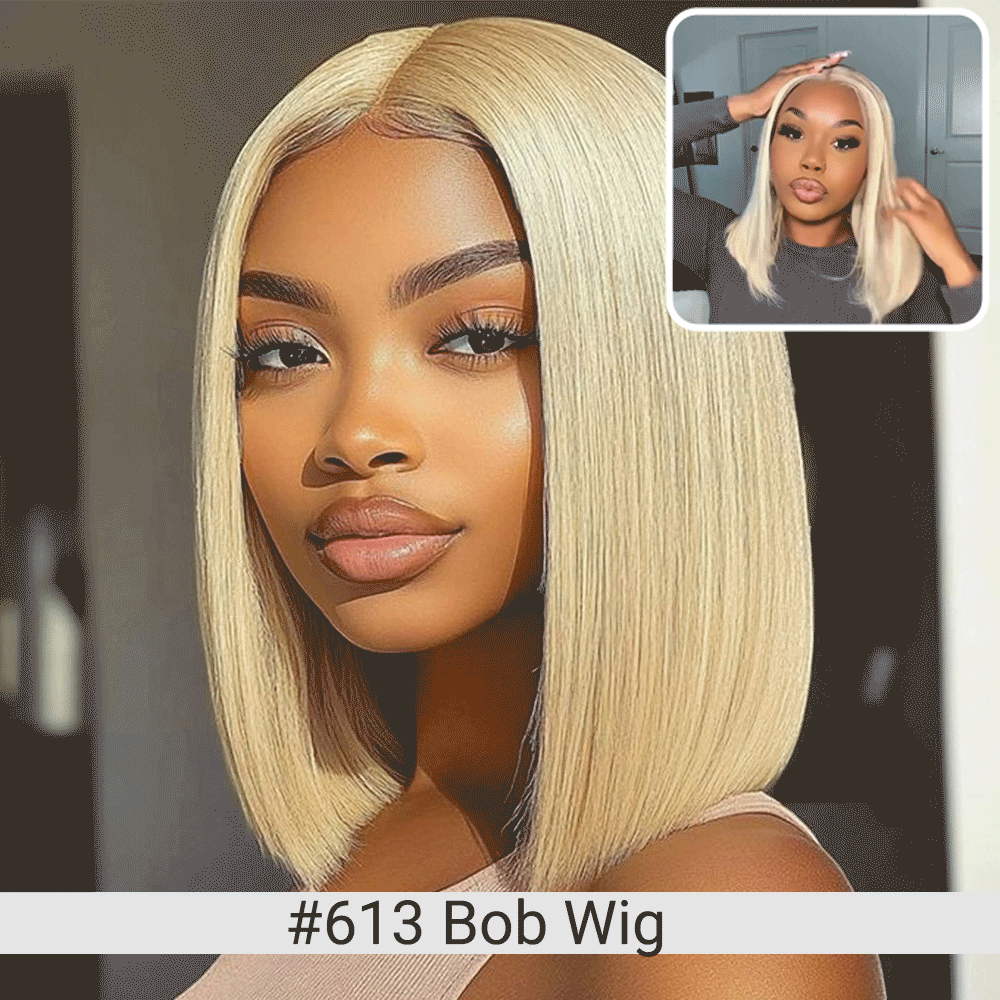 613 Blonde Short Bob Wig Human Hair 13X4 Lace Front Wigs with Baby Hair for Black Women Pre Plucked Straight Brazilian Virgin Hair Lace Frontal Wig