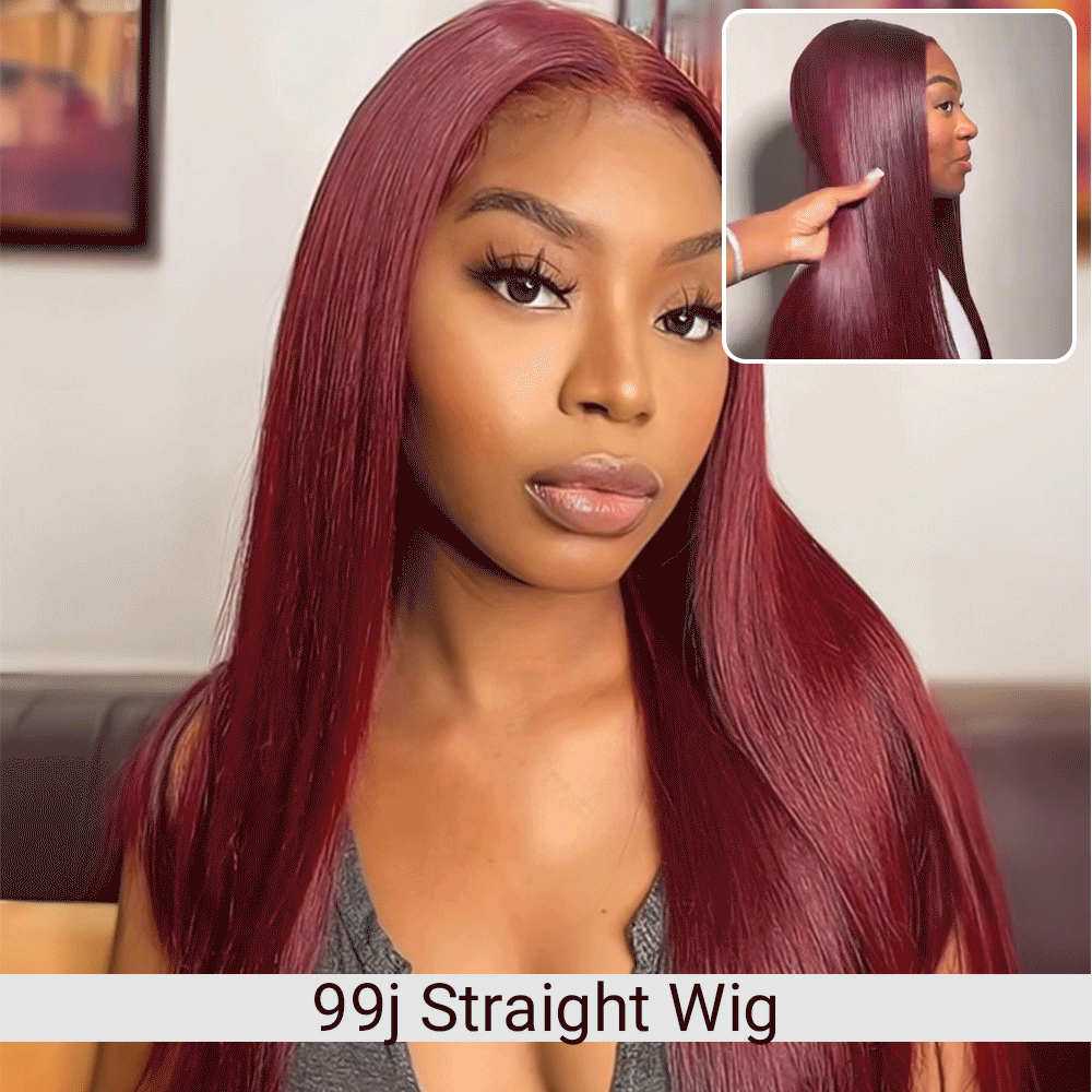 Burgundy 99J Lace Front Wigs Human Hair Pre Plucked Wine Red 13x4 Straight Lace Frontal Wig with Baby Hair for Black Women