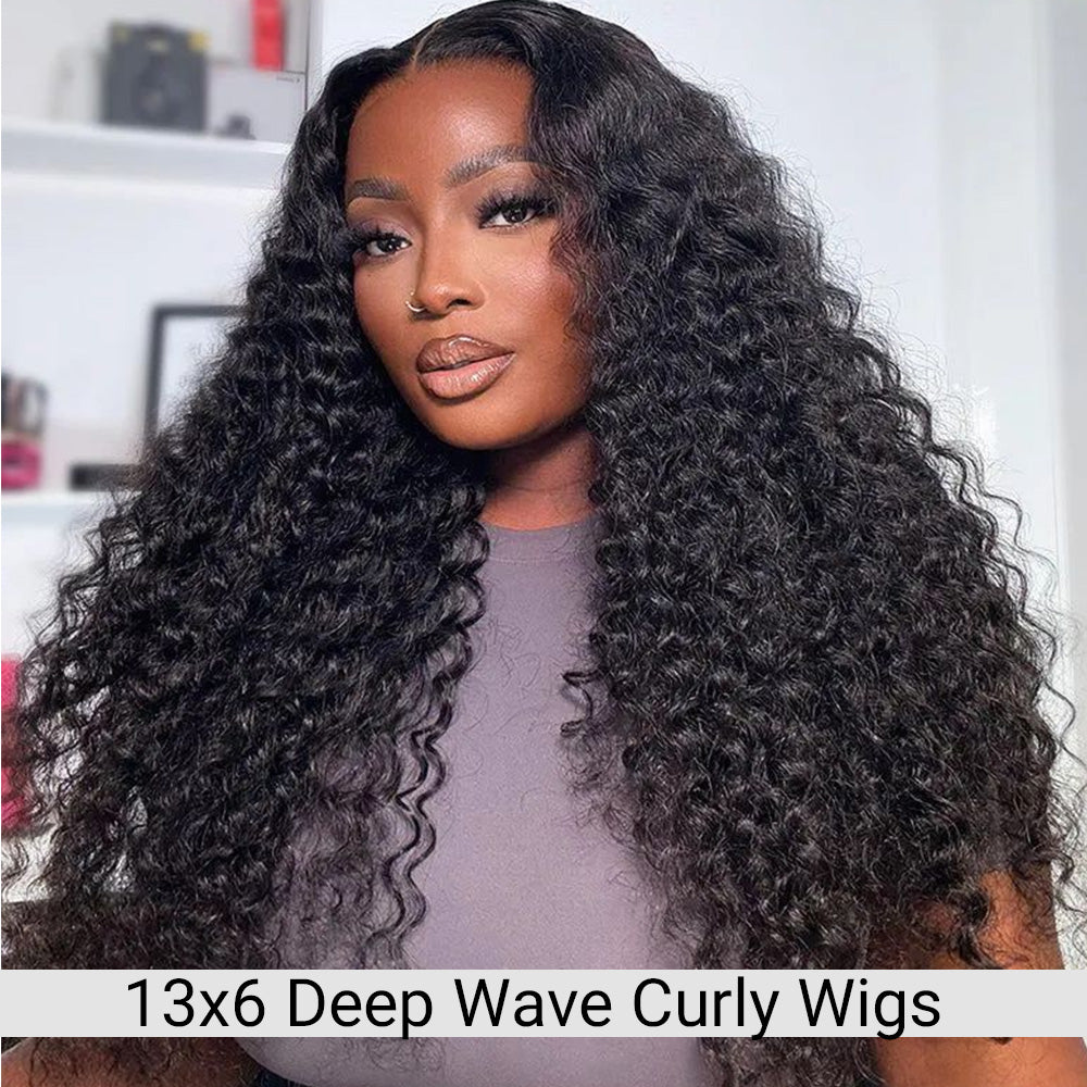 13x6 HD Lace Front Wig Deep Wave Human Hair for Black Women