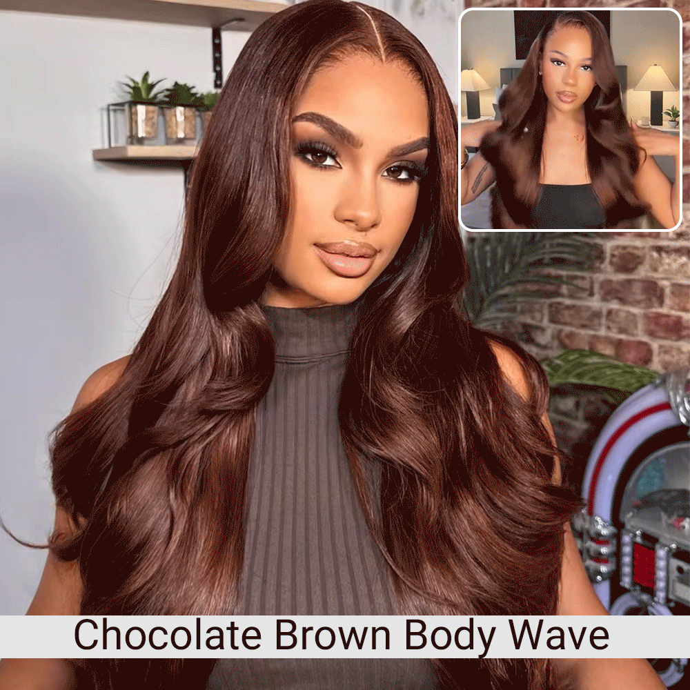 Chocolate Brown Body Wave Human Hair Wig 13x6 HD Lace Front Wig For Black Woman