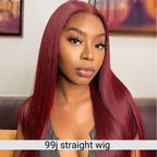 Burgundy 99J Lace Front Wigs Human Hair Pre Plucked Wine Red 13x4 Straight Lace Frontal Wig with Baby Hair for Black Women