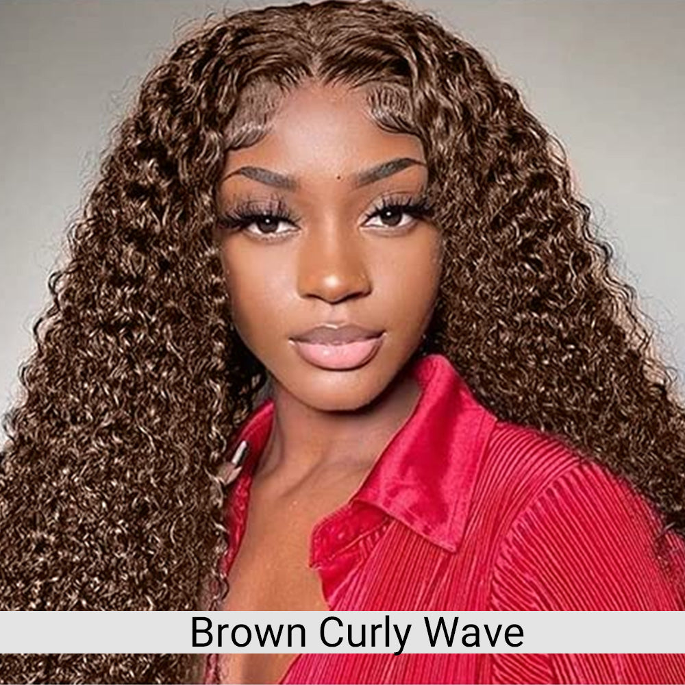 Ombre Brown Lace Front Wigs Human Hair Pre Plucked Curly Wave Brazilian Virgin Hair 13X4 HD Transparent Lace Frontal Wigs with Baby Hair