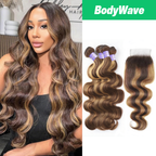 Honey Brown Piano Color 3 Bundles with Lace Closure