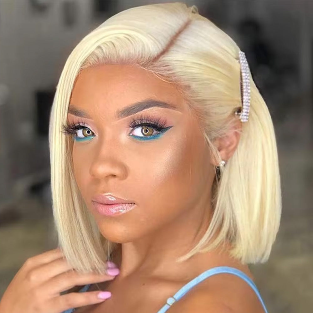 613 Blonde Short Bob Wig Human Hair 13X4 Lace Front Wigs with Baby Hair for Black Women Pre Plucked Straight Brazilian Virgin Hair Lace Frontal Wig