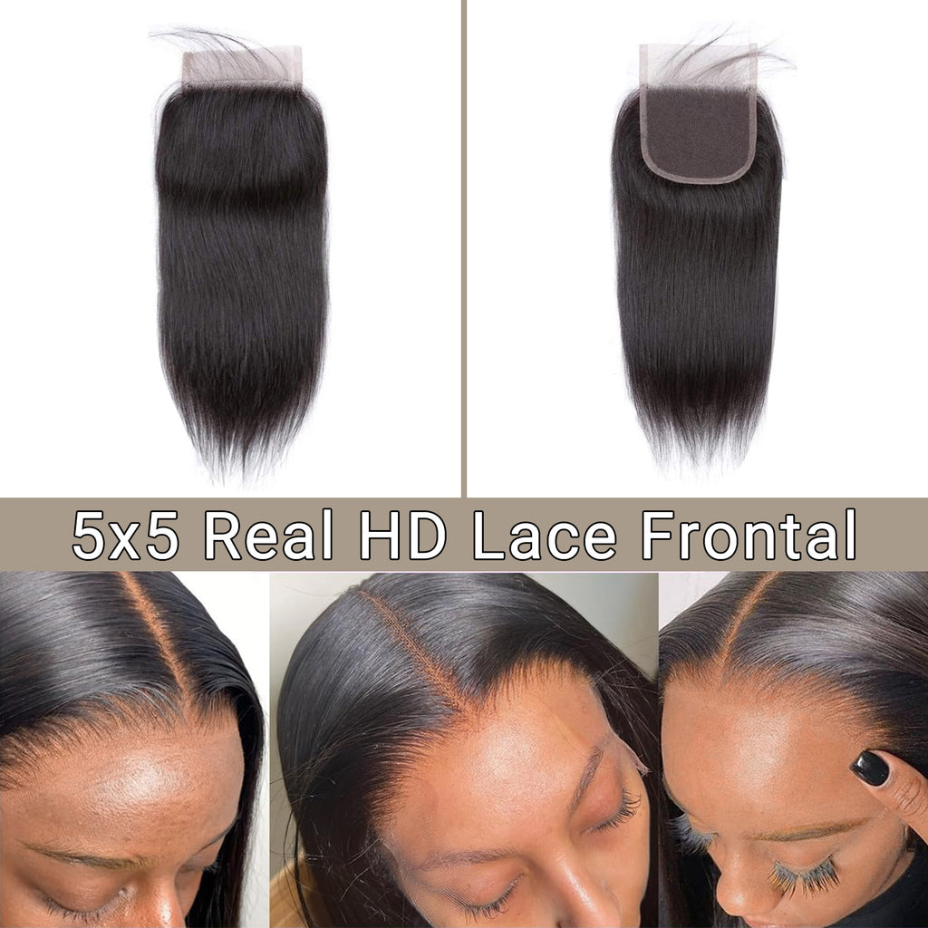 5x5 Real HD Lace Closure   Natural Black Straight Virgin Hair Swiss