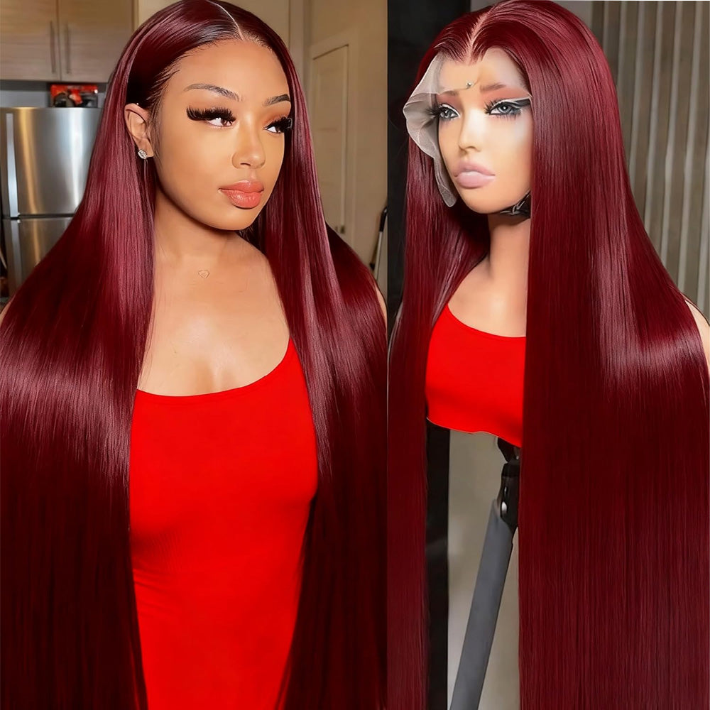 Burgundy 99J Lace Front Wigs Human Hair Pre Plucked Wine Red 13x4 Straight Lace Frontal Wig with Baby Hair for Black Women