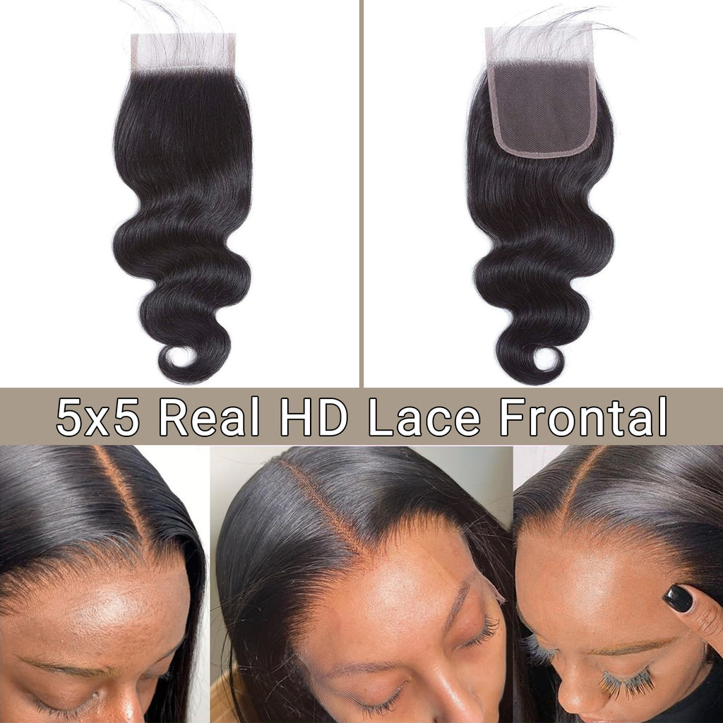 5x5 Real HD Lace Closure Body Wave Human Hair 0.10mm Ultra-thin Invisible HD Lace
