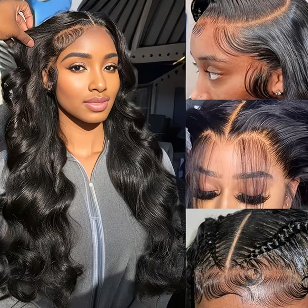 13X6 HD Lace Front Wigs Body Wave Natural Black Human Hair Wigs For Black Woman