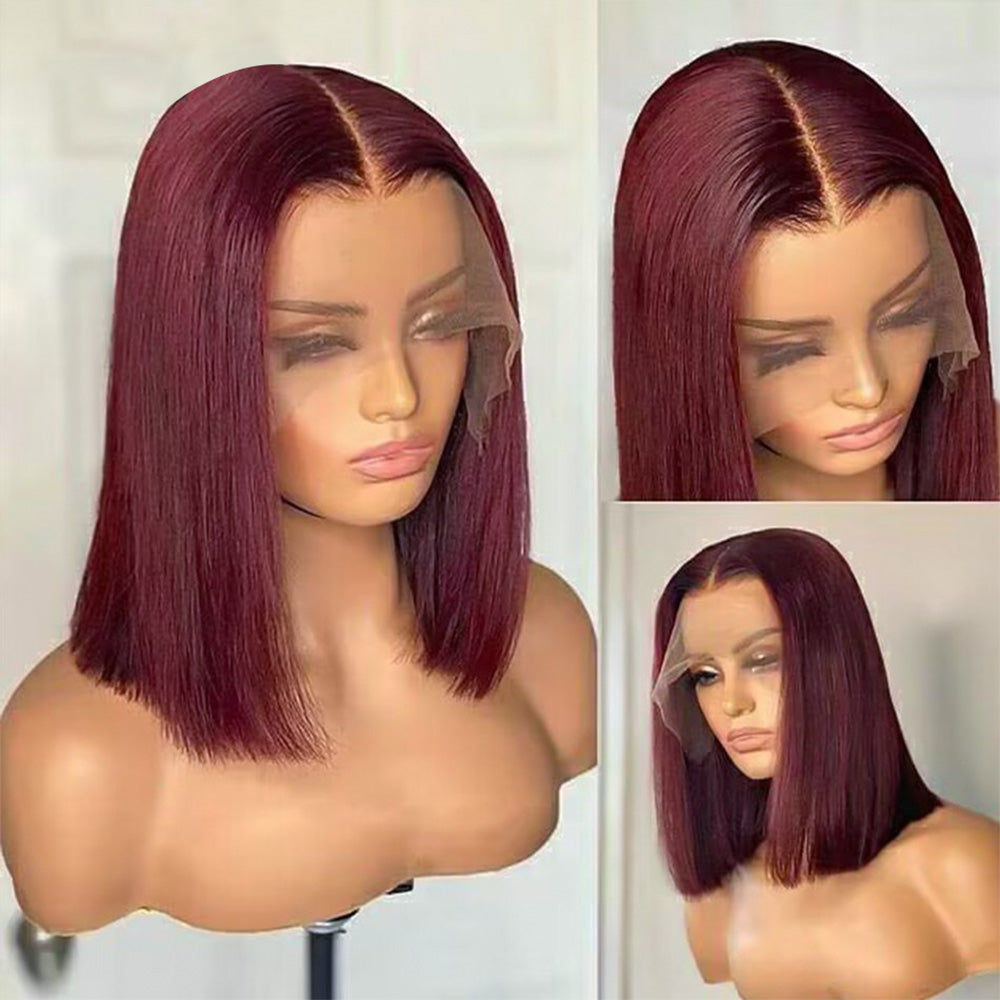 99 J Burgundy Wigs Straight Short Bob Wig