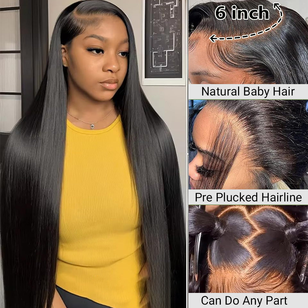 13X6 HD Lace Front Wigs Human Hair Wigs with Baby Hair for Black Women Pre Plucked Straight Brazilian Virgin Hair Lace Frontal Wig Natural Black