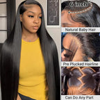 13X6 HD Lace Front Wigs Human Hair Wigs with Baby Hair for Black Women Pre Plucked Straight Brazilian Virgin Hair Lace Frontal Wig Natural Black