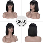 Mini Yaki Straight Human Hair Bob Wig With Bangs Skinlike Real HD Lace Short Blunt Cut Wig Short Black Bob Wigs