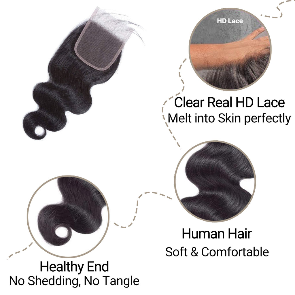 5x5 Real HD Lace Closure Body Wave Human Hair 0.10mm Ultra-thin Invisible HD Lace