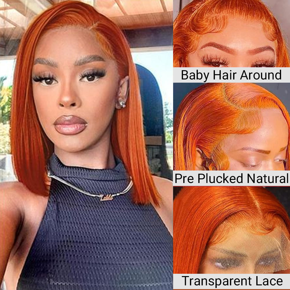 ginger bob wig human hair 13x4 HD Lace Front Wigs orange glueless wigs for women Straight Short Bob Lace Front Wigs Pre Plucked with Baby Hair