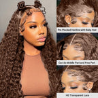 Ombre Brown Lace Front Wigs Human Hair Pre Plucked Curly Wave Brazilian Virgin Hair 13X4 HD Transparent Lace Frontal Wigs with Baby Hair