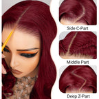 Dark Burgundy Rose Red Highlights Body Wave HD Lace Wig