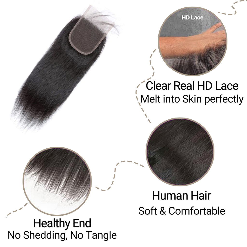 4x4 Real HD Lace Closure Pre Plucked Baby Straight Hair for Black Women