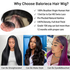 13X6 HD Lace Front Wigs Human Hair Wigs with Baby Hair for Black Women Pre Plucked Straight Brazilian Virgin Hair Lace Frontal Wig Natural Black
