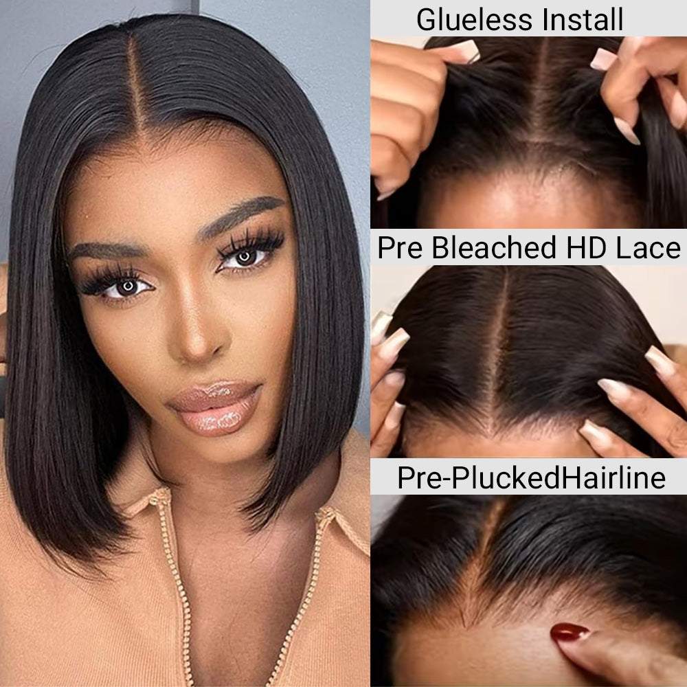 Real Wear and Go Glueless Bob Wigs 5x5 HD lace Short Straight Lace Front Wigs Human Hair