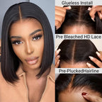 Real Wear and Go Glueless Bob Wigs 5x5 HD lace Short Straight Lace Front Wigs Human Hair
