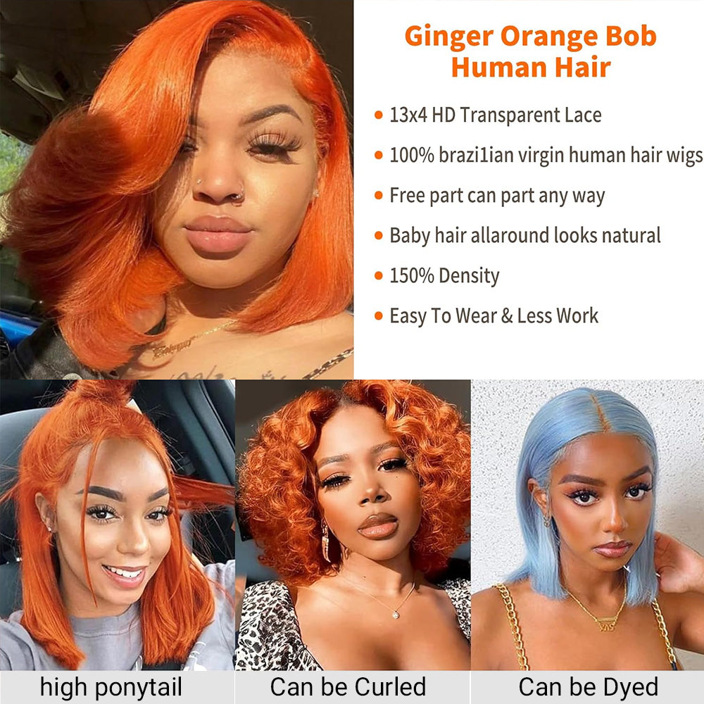 ginger bob wig human hair 13x4 HD Lace Front Wigs orange glueless wigs for women Straight Short Bob Lace Front Wigs Pre Plucked with Baby Hair