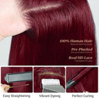 Dark Burgundy Rose Red Highlights Body Wave HD Lace Wig