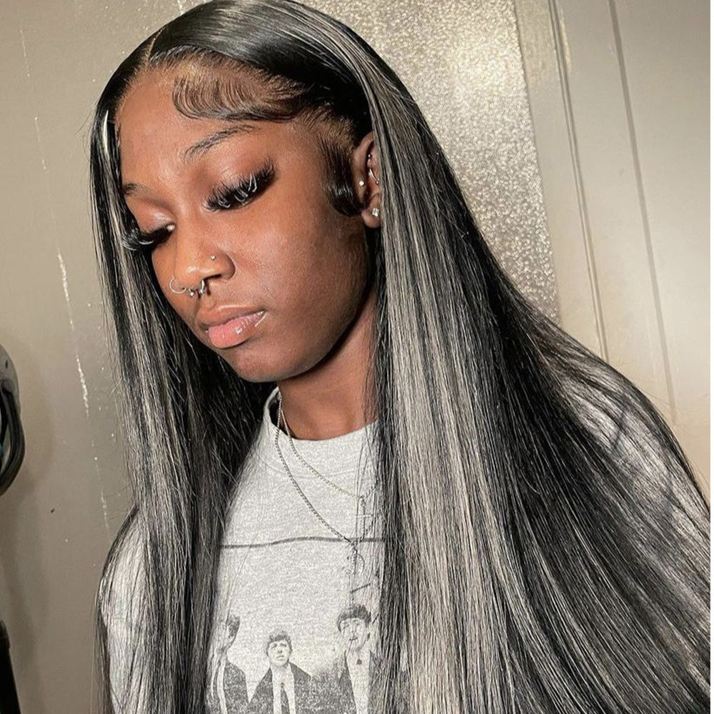 Platinum Blonde Highlights HD Lace 13x4 Lace Frontal Wig Mix Color Wig