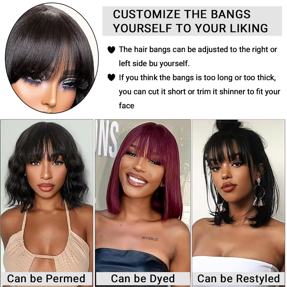 Mini Yaki Straight Human Hair Bob Wig With Bangs Skinlike Real HD Lace Short Blunt Cut Wig Short Black Bob Wigs