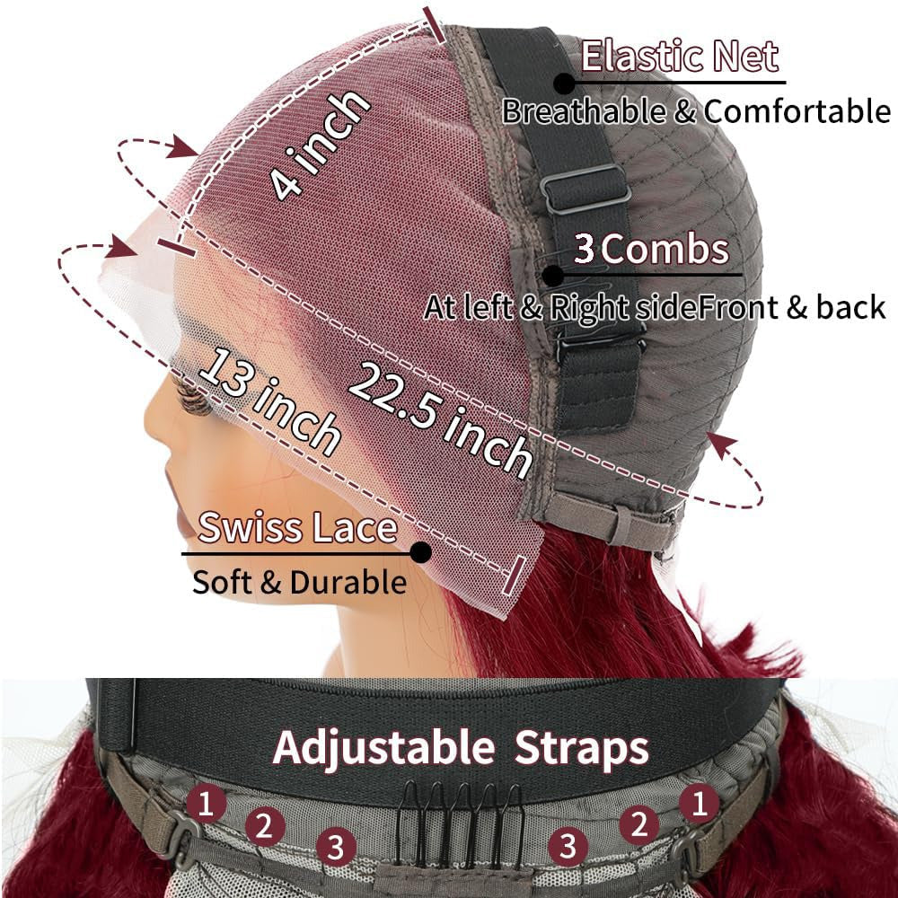 Burgundy 99J Lace Front Wigs Human Hair Pre Plucked Wine Red 13x4 Straight Lace Frontal Wig with Baby Hair for Black Women