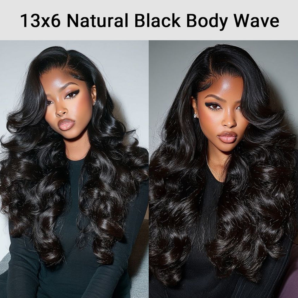 13X6 HD Lace Front Wigs Body Wave Natural Black Human Hair Wigs For Black Woman