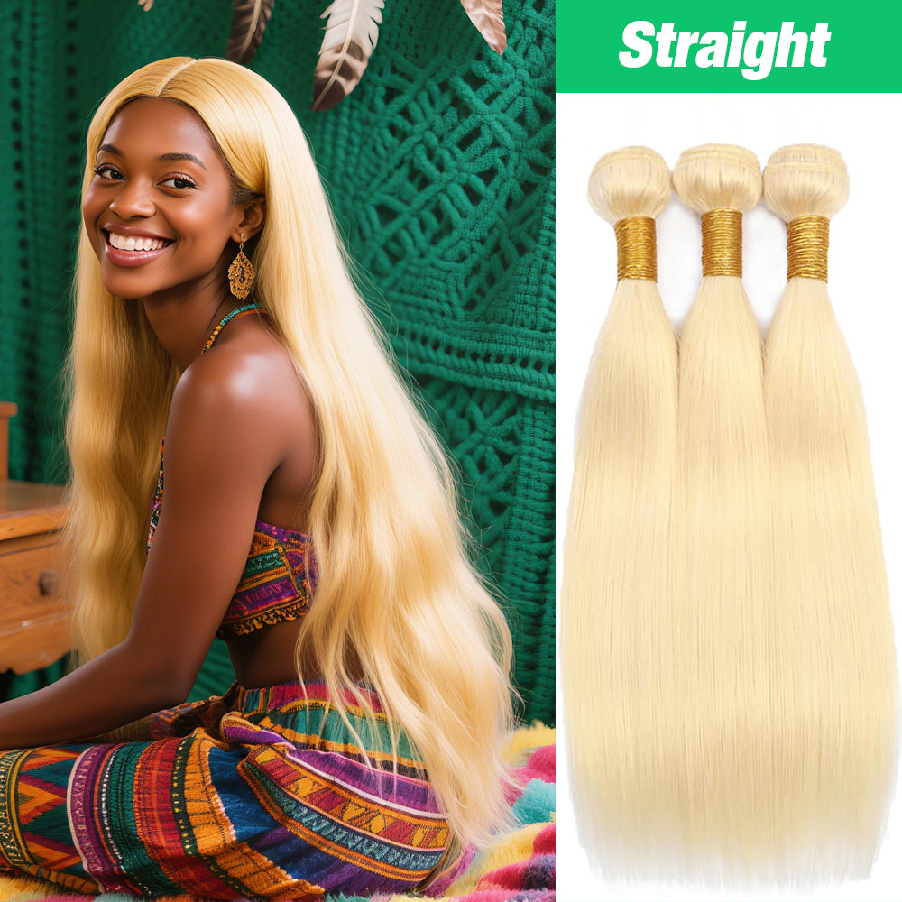 3 Pcs 613 Blonde Bundles 10-24 Inch Straight Human Hair Extension