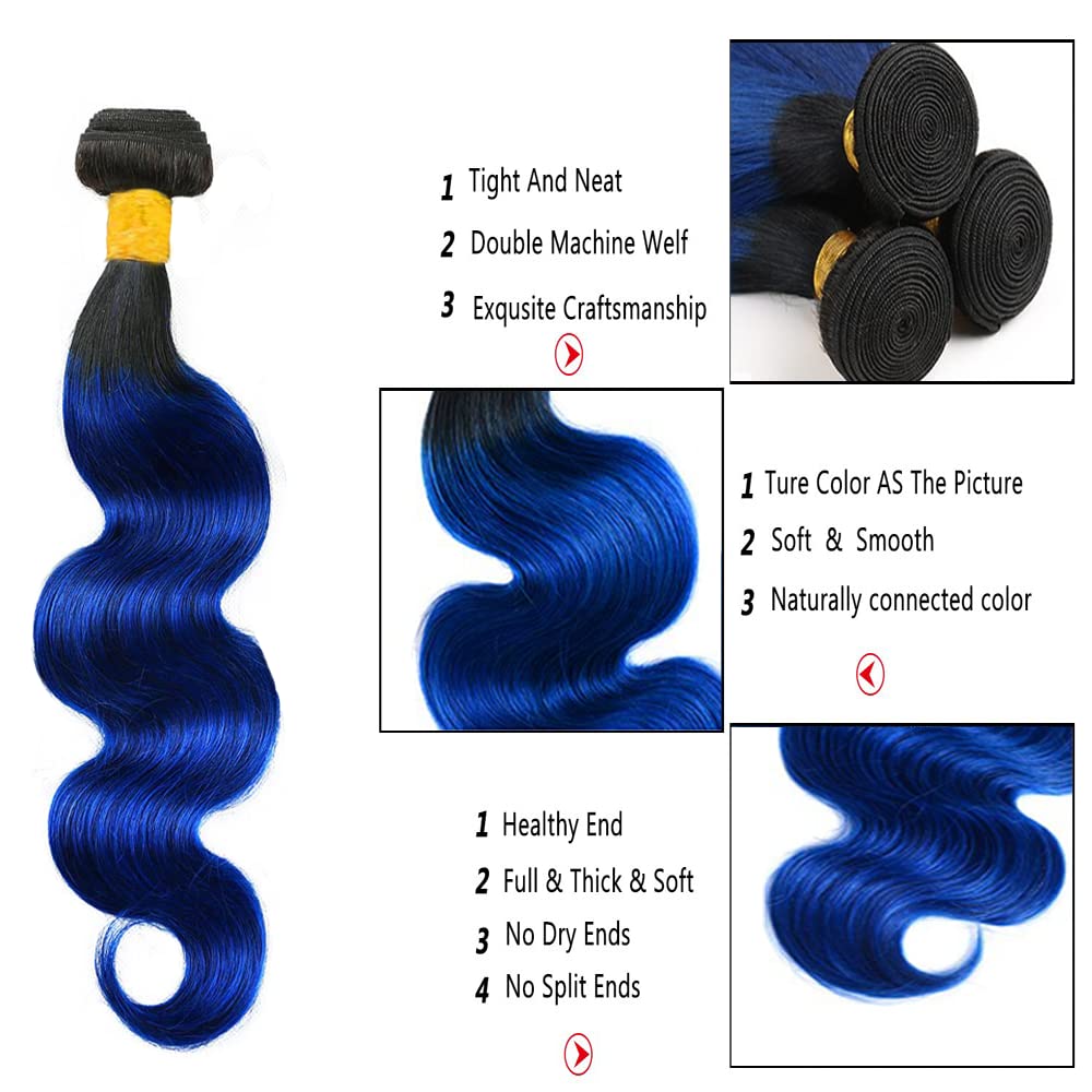 Body Wave T1B Blue 3 Bundles For Black Women
